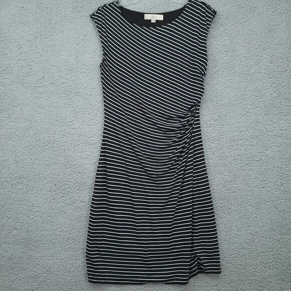 LOFT Black White Striped Jersey Knit Dress - Picture 8 of 9